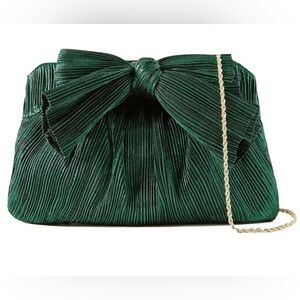 Loeffler Randall Rayne Emerald Green Pleated Bow Clutch Evening Bag